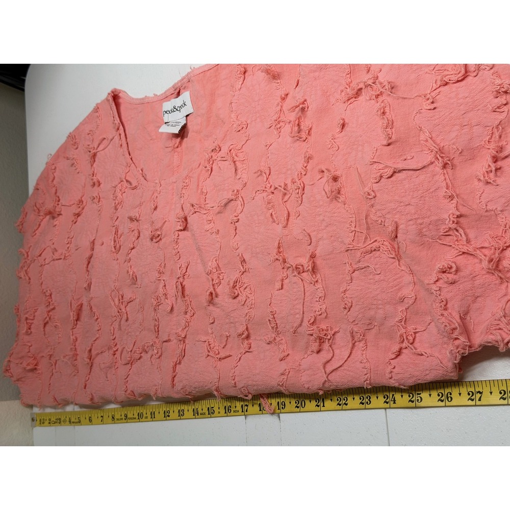 Peck & Peck Top Womens Large Coral Pink Textured Cotton Linen Boho Artsy Summer - Picture 8 of 9